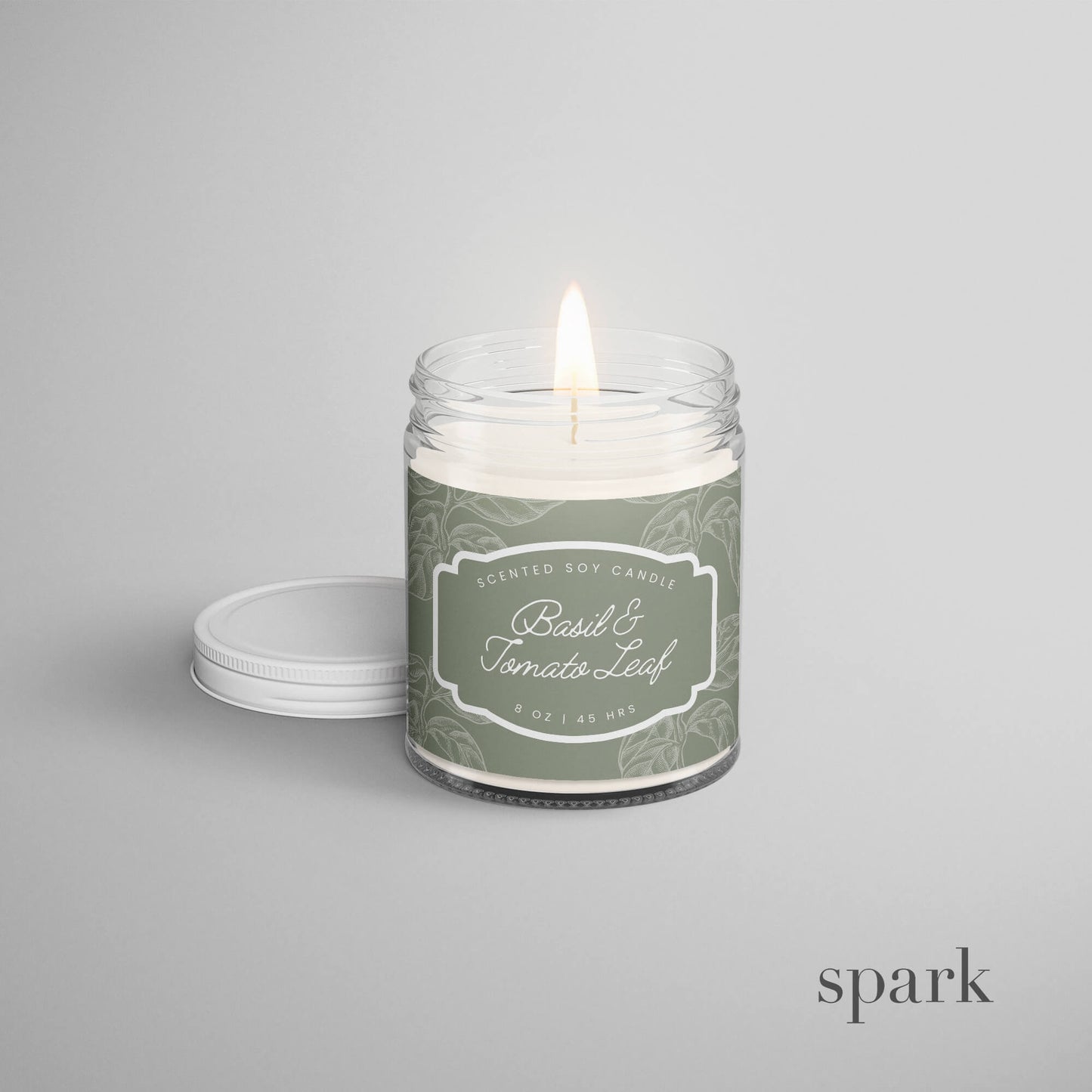 Custom 8oz clear glass candle featuring a vibrant full-color wrap-around label.