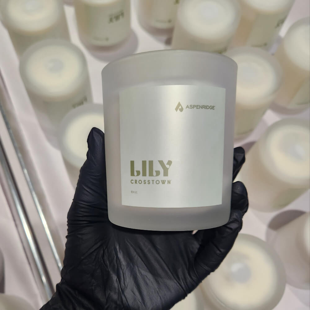 Custom 10oz Frosted Clear Glass Candle Green Label Condo Developer Opening Night Party Gifts