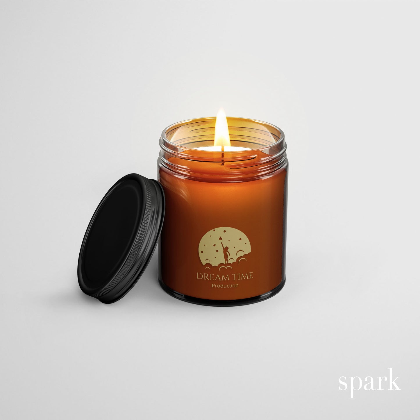 Custom 4oz amber glass jar candle with logo imprint manufactured for corporate gifting and branded merchandise.