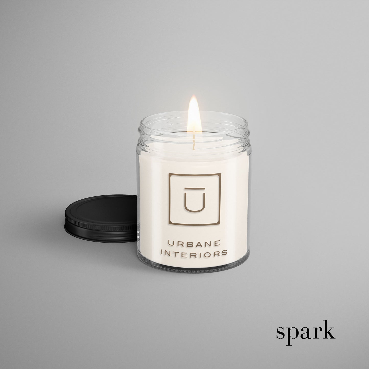 Custom 8oz clear glass jar candle with logo imprint for corporate gifting and branded merchandise.