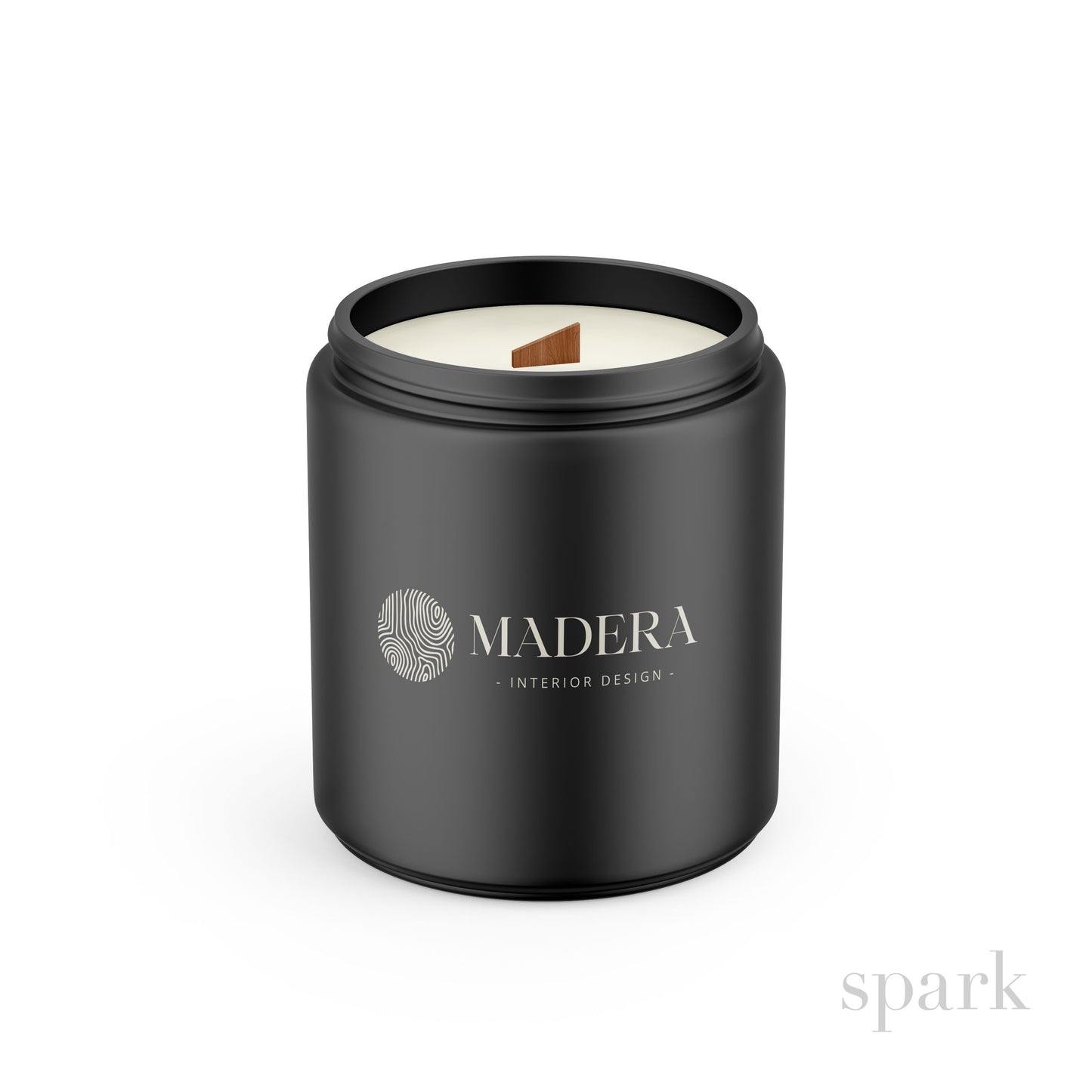 Custom 8oz matte black glass jar candle with logo imprint for corporate gifting and branded merchandise.