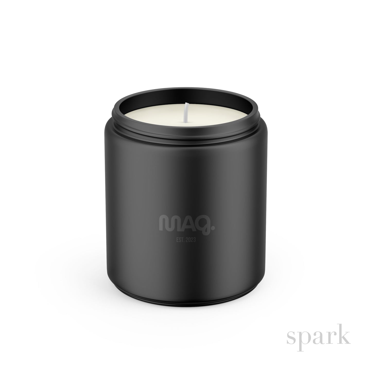 Fully customizable custom matte black glass 8oz candle with minimalist gloss black logo imprint