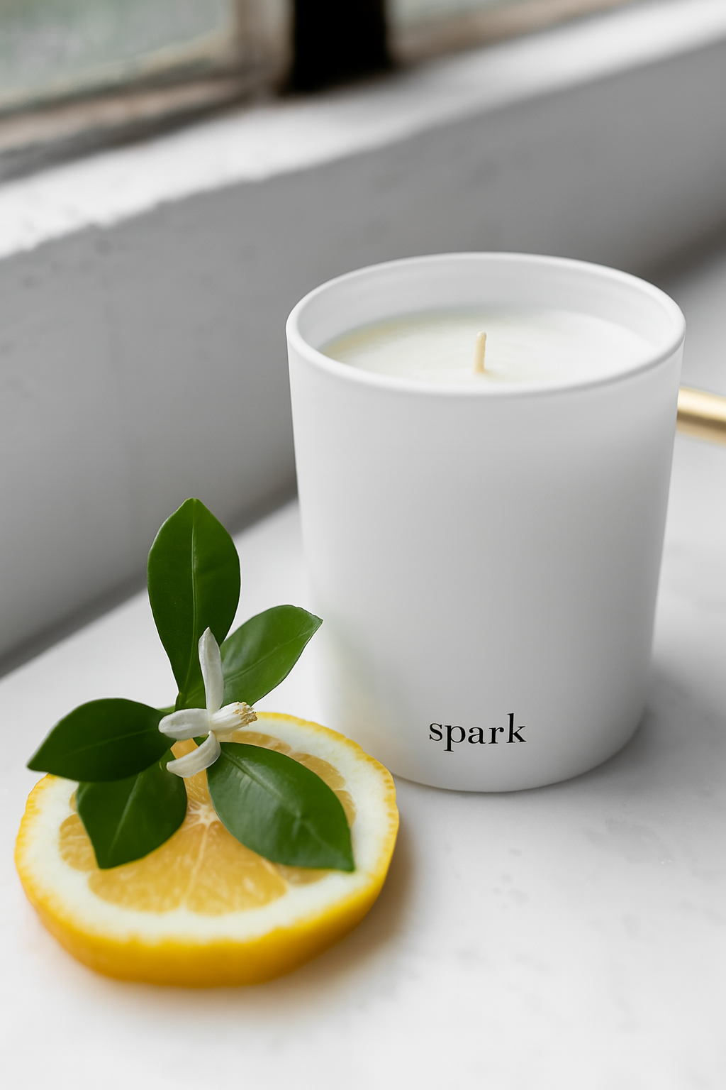 Spark Candles Matte White Glass Soy Wax Candle with Amalfi Lemon Jasmine Fragrance