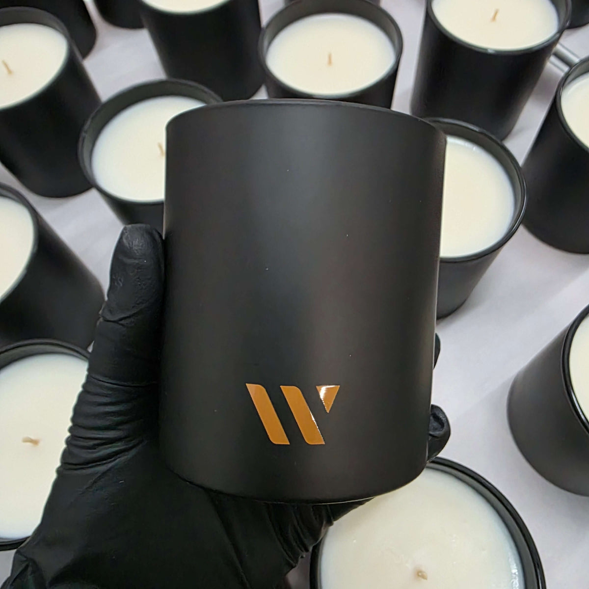 Wealth Management Client Gift Minimalist Classic Custom 10oz Matte Black Glass Candle Orange Logo