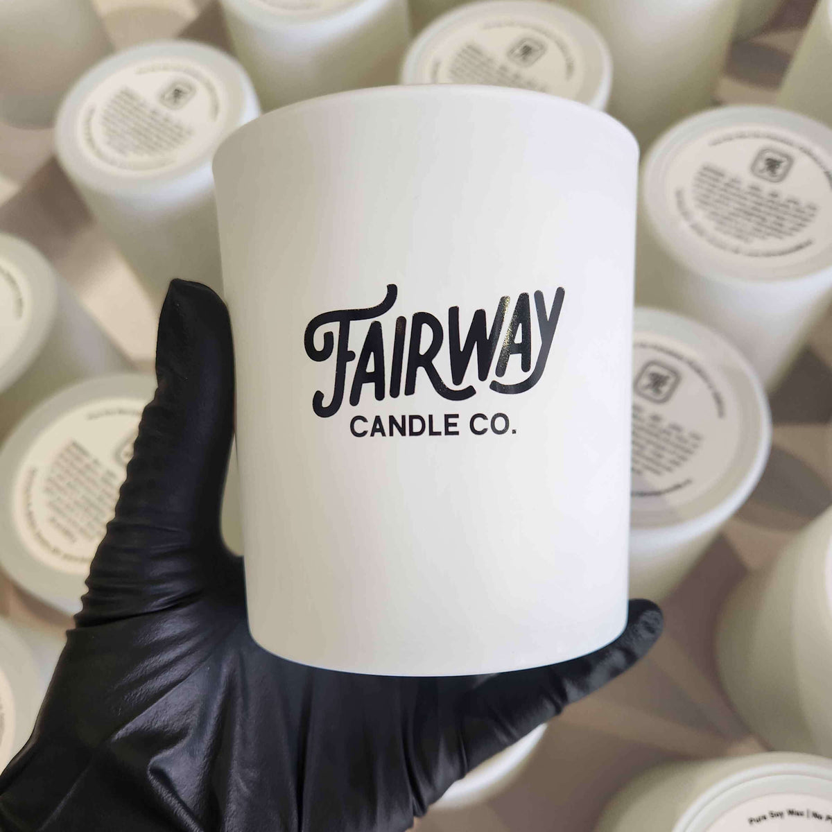Custom Private Label Golf Candle Collection 10oz Matte White Glass Black Logo Imprint