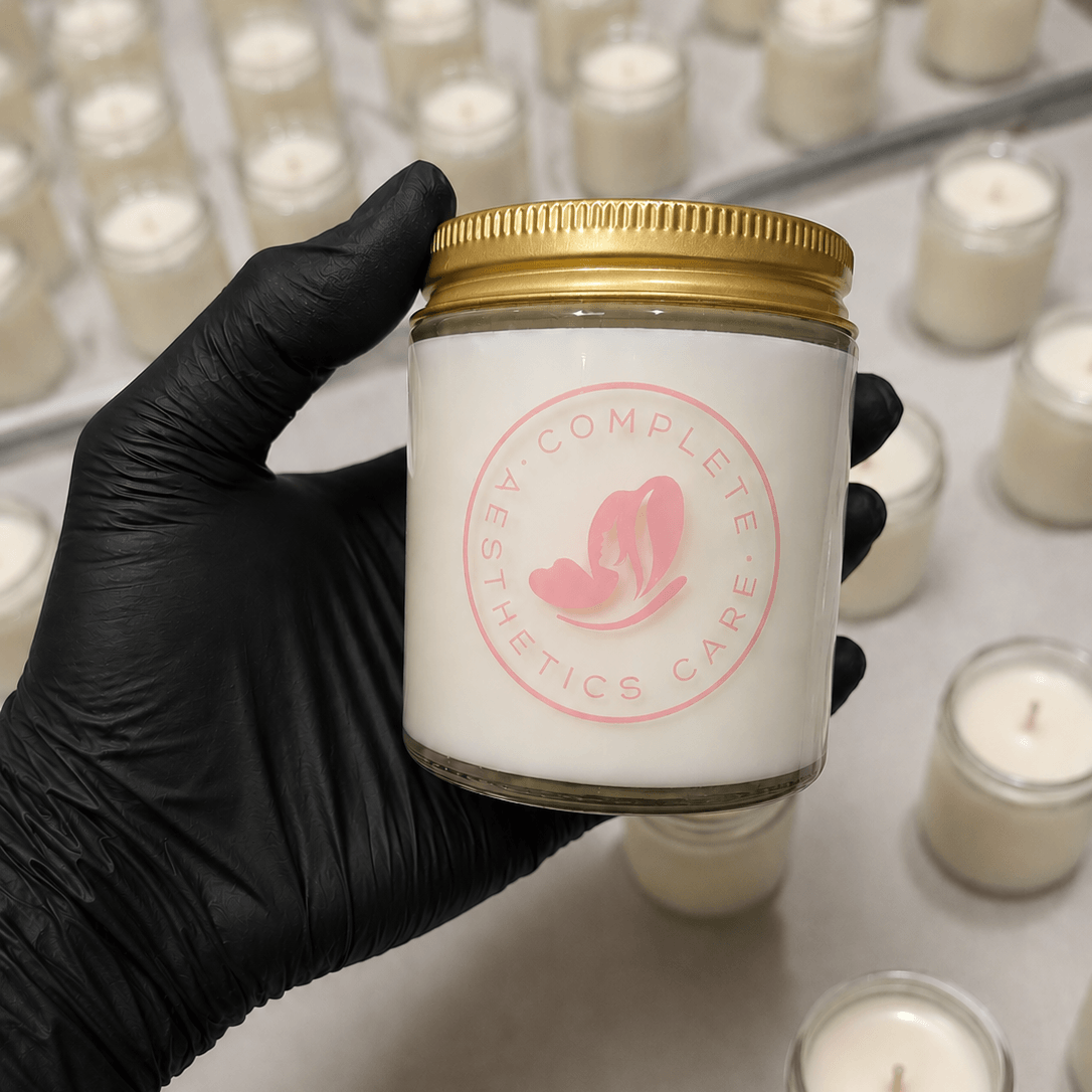 Custom 4oz Clear Glass Jar Candle Gold Lid Pantone Pink Logo Salon Private Label Collection