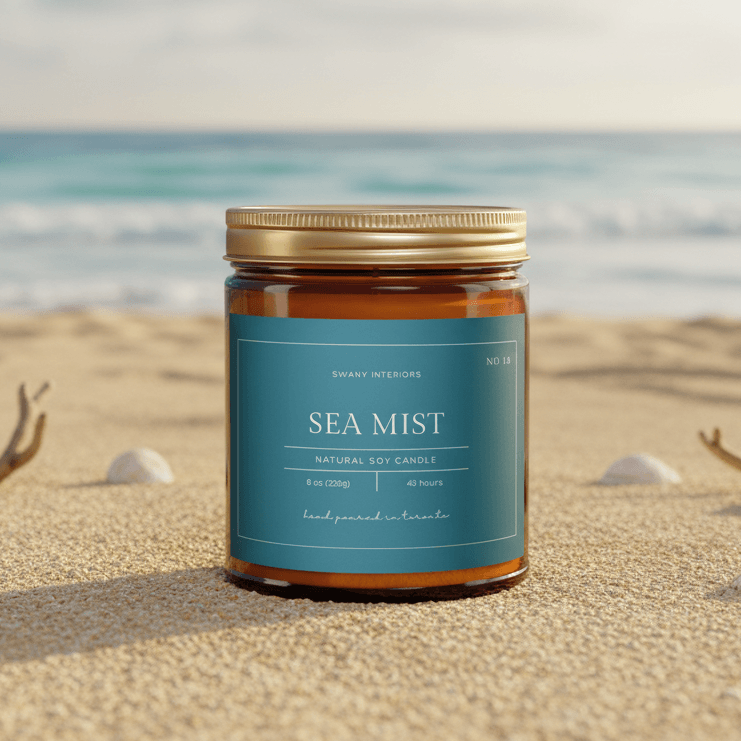 Custom Candle Collection - Beach Hotel - 8oz Amber Glass Jar - Blue Private Label