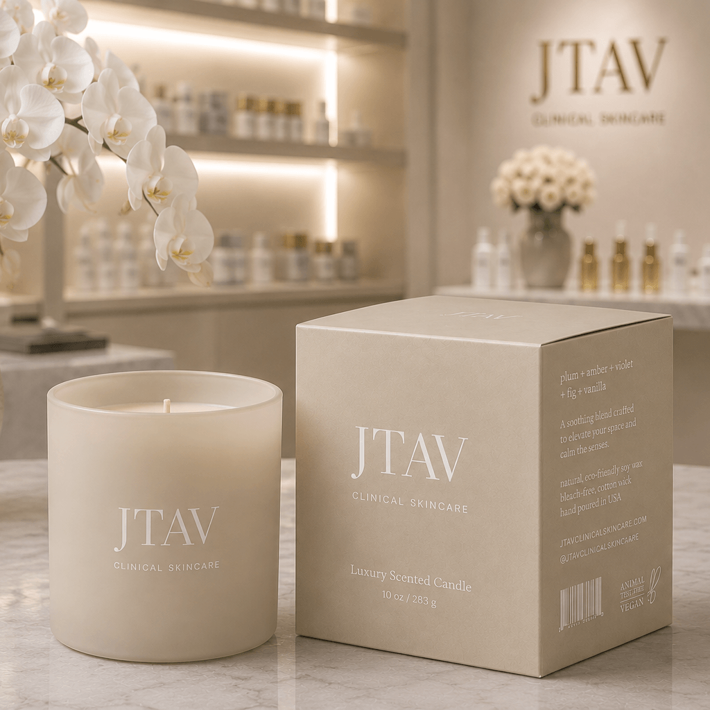 10oz custom color glass candle with custom printed box fully branded in beige neutral tones