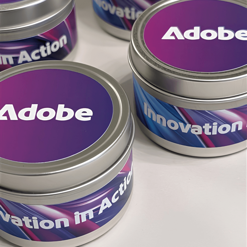 Custom Conference Event Swag Bag Promo Items 4oz Silver Tin Candle Branded Labels