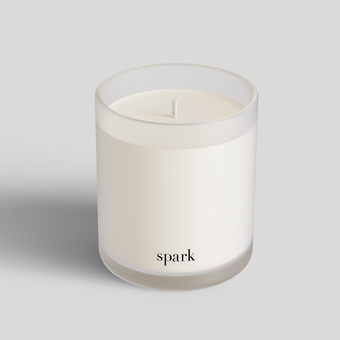 Spark branded 10oz frosted clear glass candle