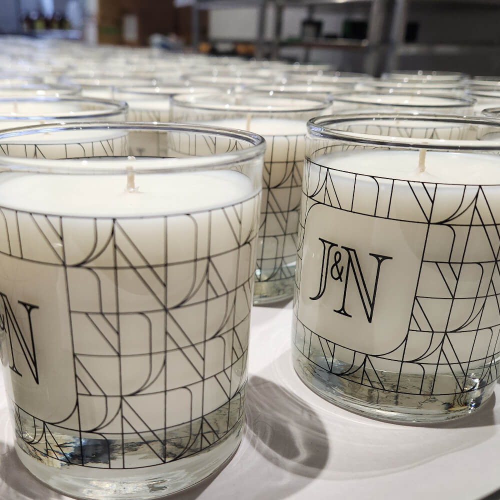 Custom 10oz Clear Glass Candle Black Wrap Imprint Real Estate Client Realtor Gifts