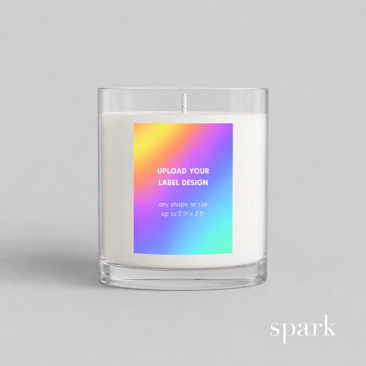 Custom 10oz clear glass candle with branded logo