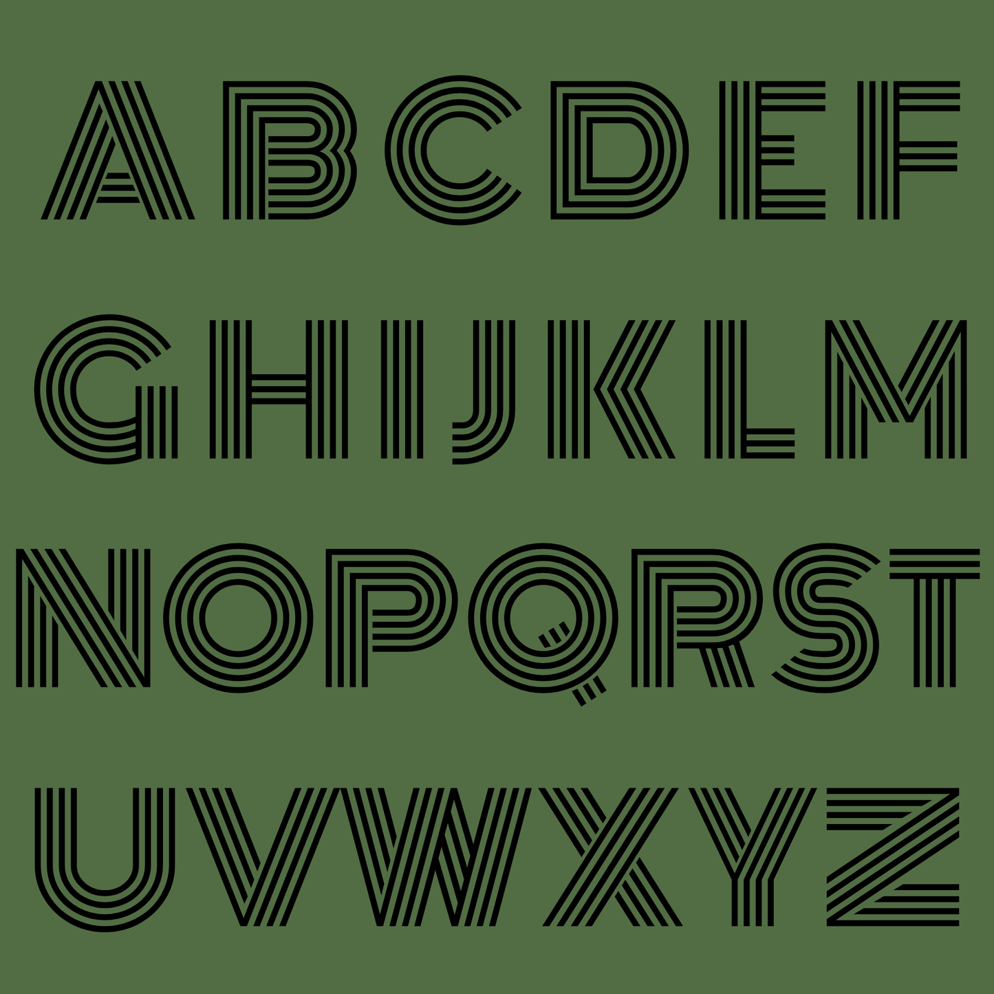 Black alphabet letters on a green background