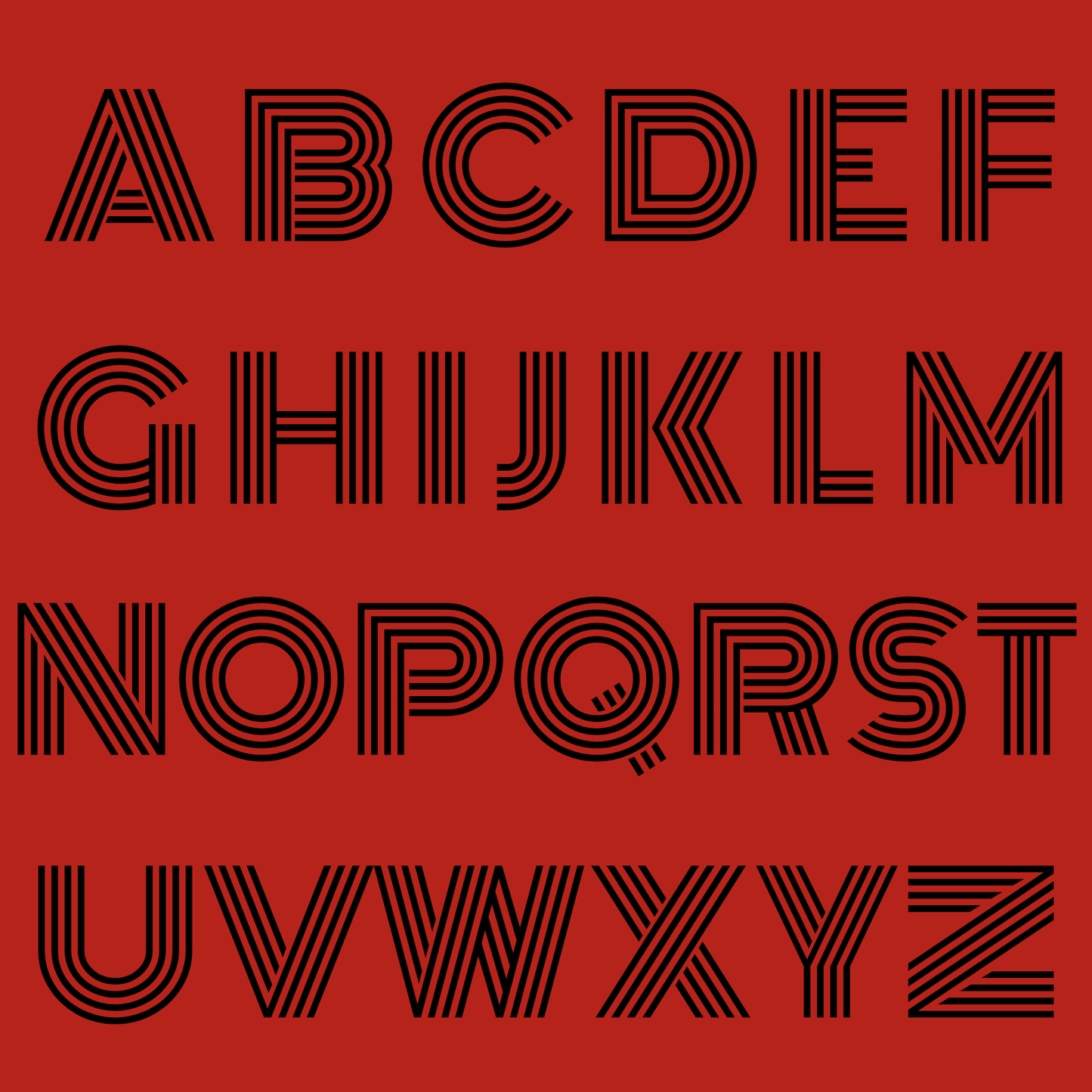 Black alphabet letters on a red background