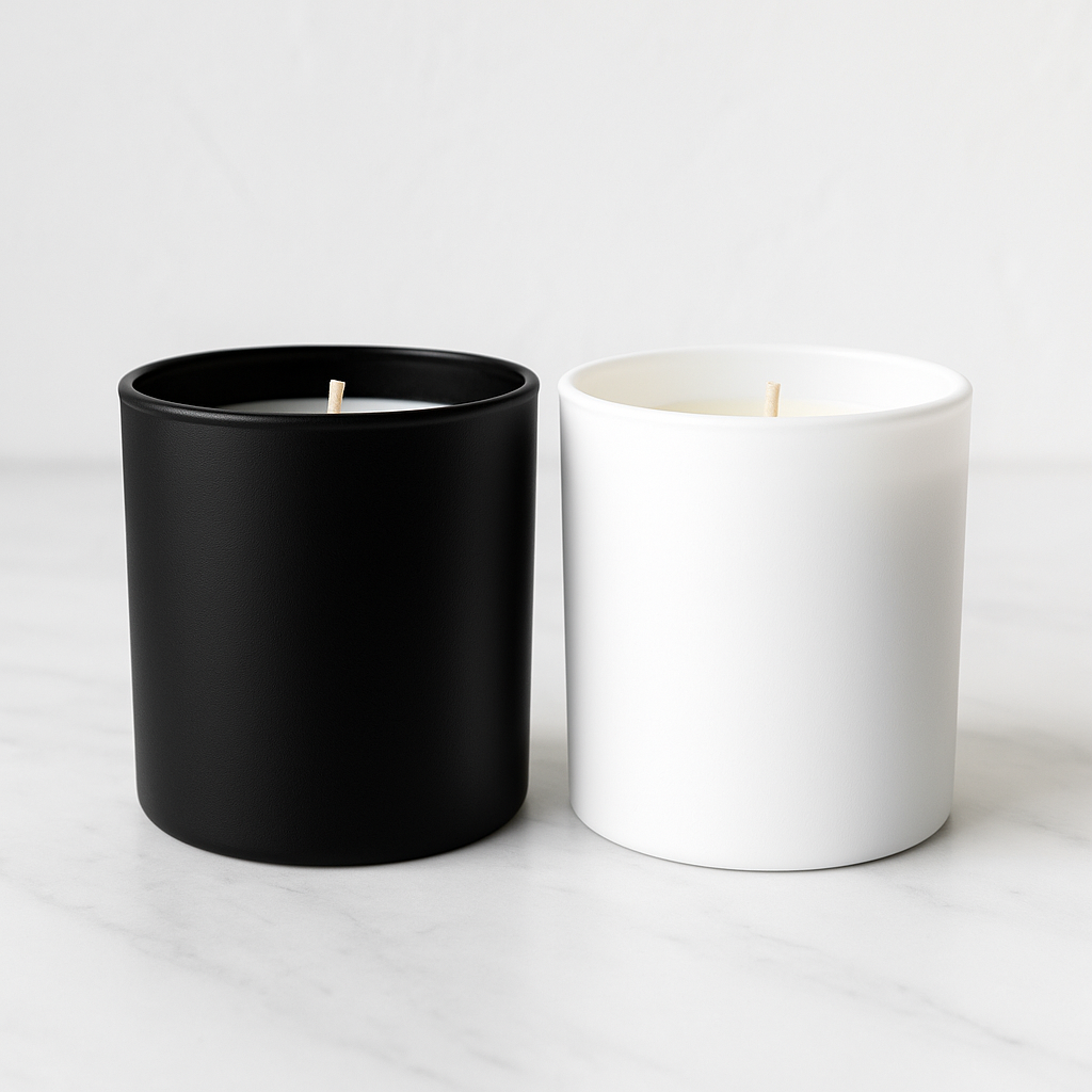 Unbranded white and black 10oz glass candles add your own label