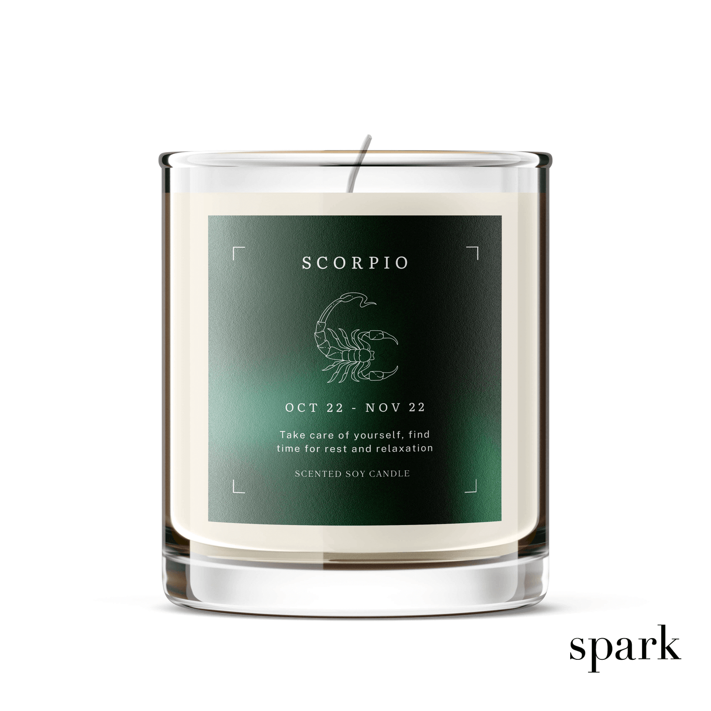 10oz custom clear glass candle with full-color label for corporate gifting and promotional events.