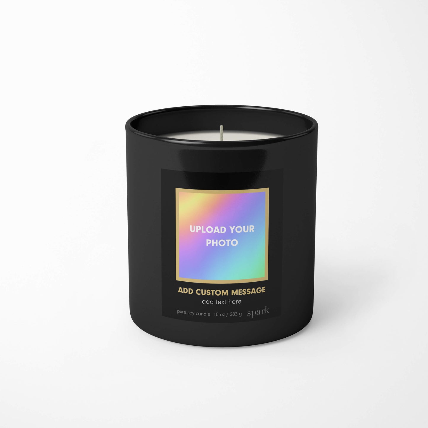 Custom Photo Candle in 10oz Matte Black Glass Scented Soy Hand Poured Clean Burning by Spark Candles