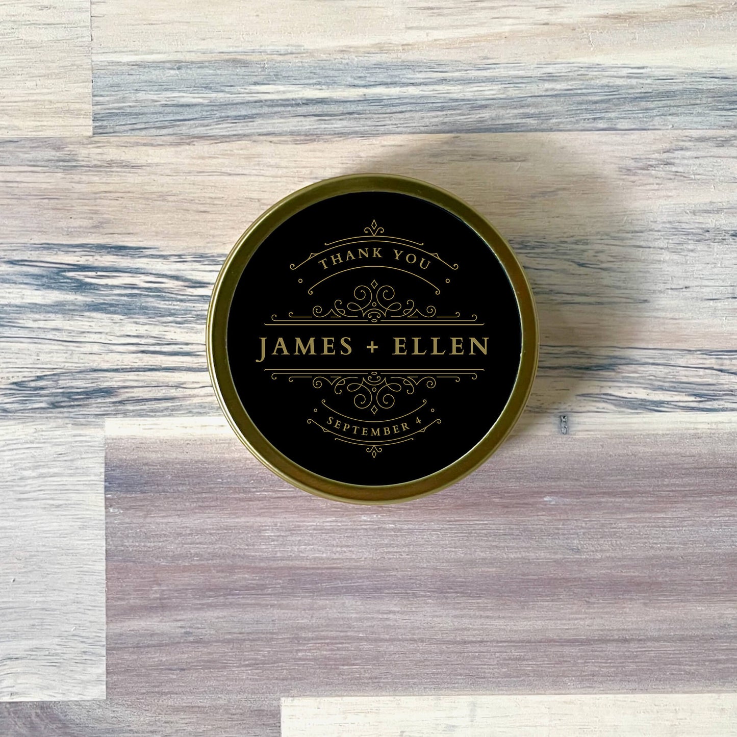 10 Pack - Custom 2oz Aromatherapy Soy Candle in Gold Tin - Label No. 57 - Spark Candles