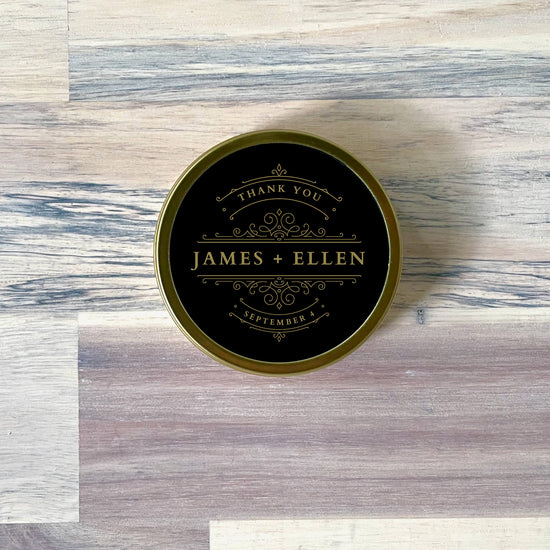 10 Pack - Custom 2oz Aromatherapy Soy Candle in Gold Tin - Label No. 57 - Spark Candles