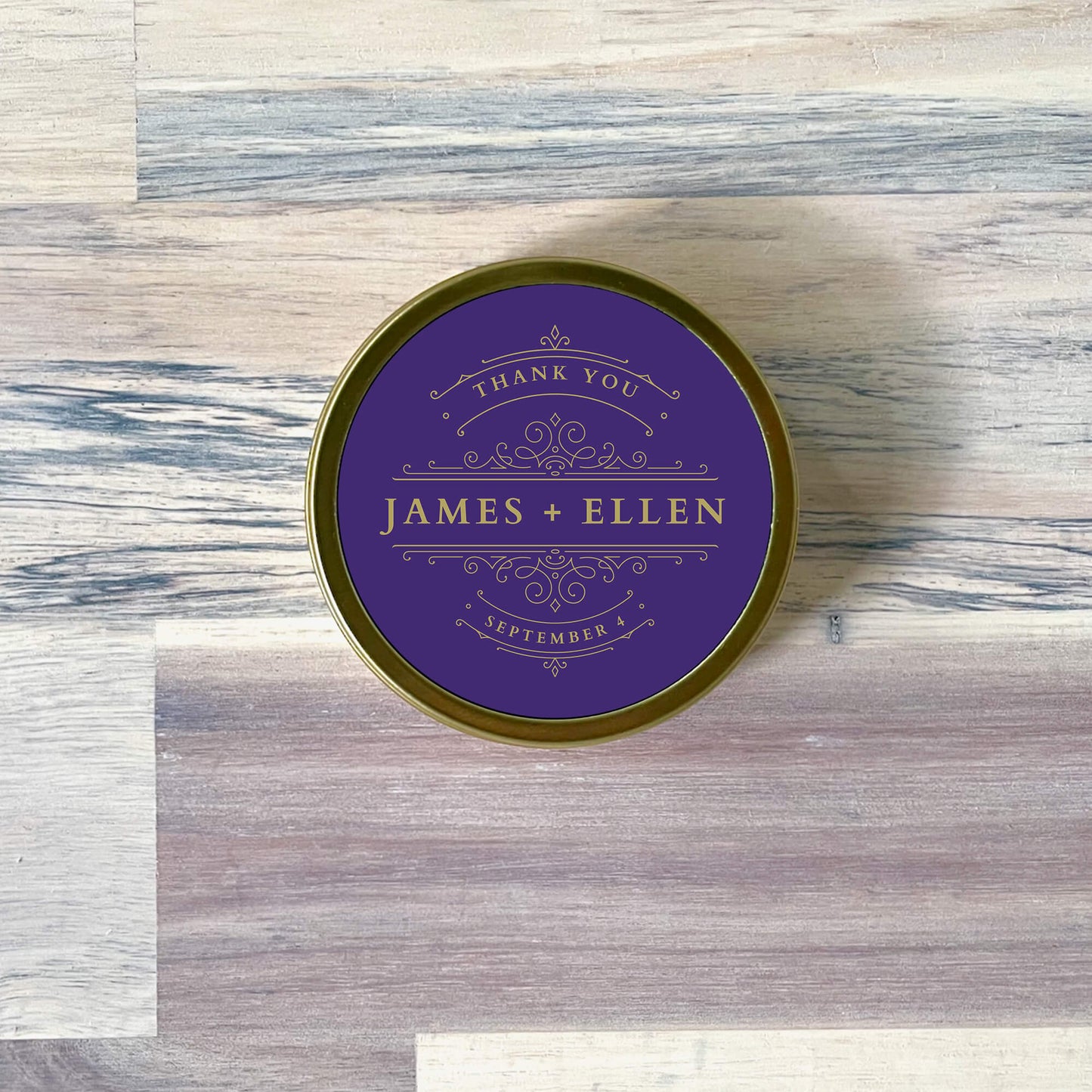 10 Pack - Custom 2oz Aromatherapy Soy Candle in Gold Tin - Label No. 57 - Spark Candles