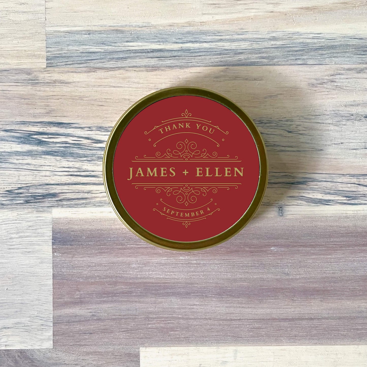10 Pack - Custom 2oz Aromatherapy Soy Candle in Gold Tin - Label No. 57 - Spark Candles